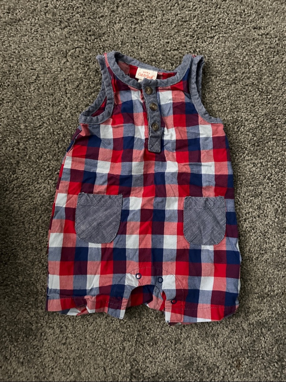 Cat & Jack Red, Navy & White Plaid Baby One-Piece